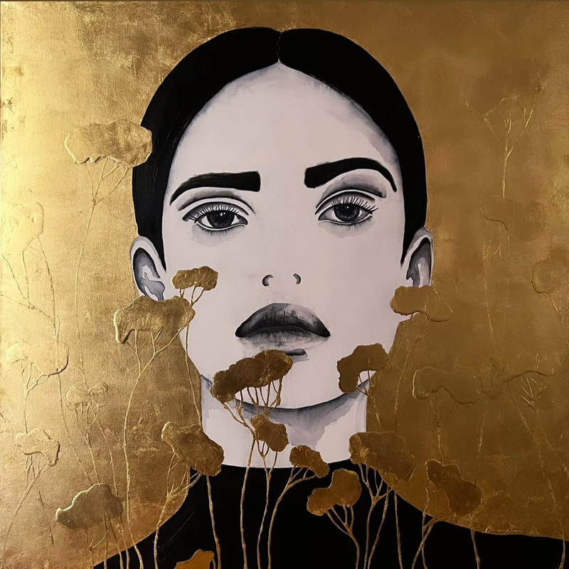 L'immortelle XII / Mixed Media with 24 karat gold leaf portrait art by Ramona RUSSU.