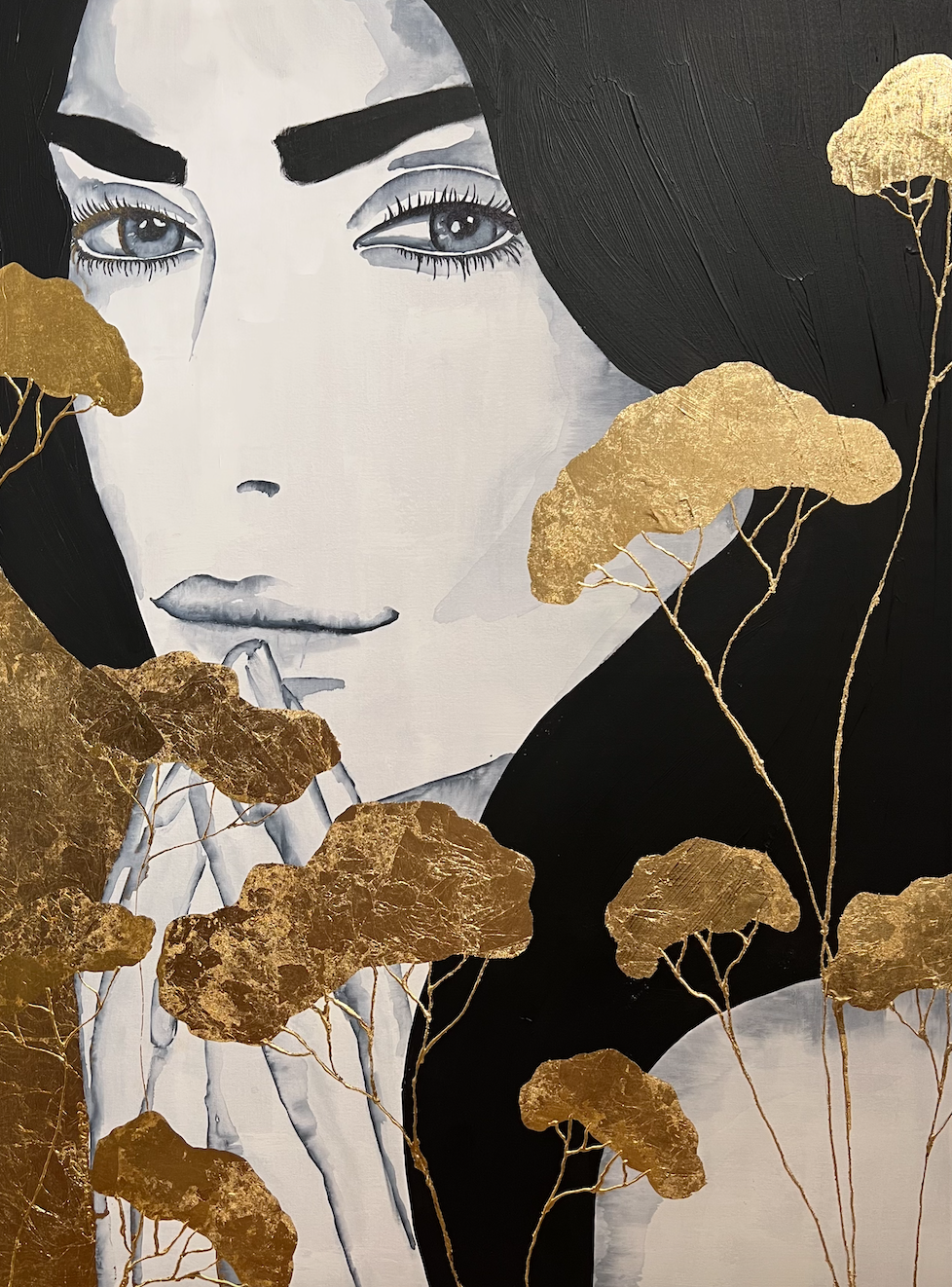 L'immortelle XIV / Mixed Media with 24 karat gold leaf portrait art by Ramona RUSSU.