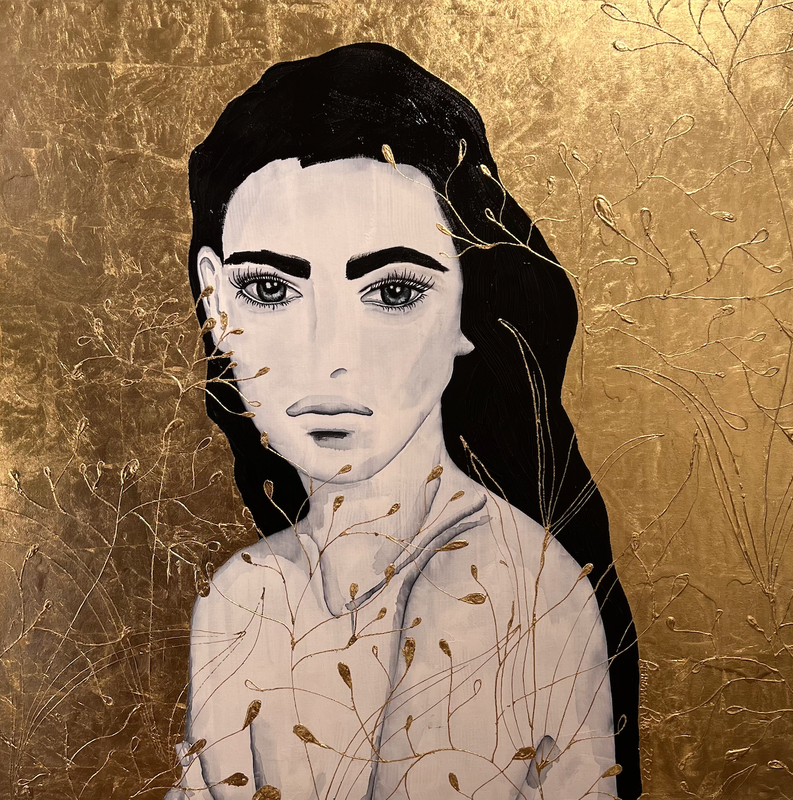 L'immortelle XVII / Mixed Media with 24 karat gold leaf portrait art by Ramona RUSSU.