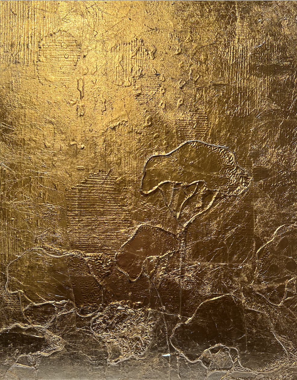 Immortelles - Etude texture IV / Mixed Media with 24 karat gold leaf portrait art by Ramona RUSSU.
