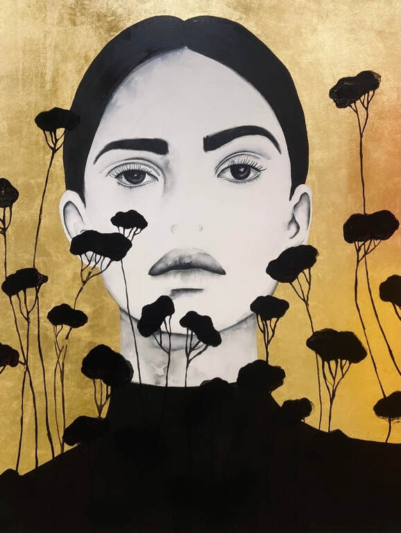L'immortelle  / Mixed Media with 24 karat gold leaf portrait art by Ramona RUSSU.