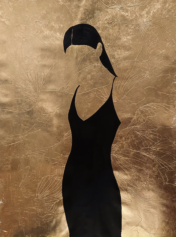 Presence / Mixed Media with 24 karat gold leaf portrait art by Ramona RUSSU/ Gallery RED, Palma