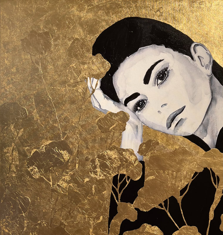 L'immortelle VI / Mixed Media with 24 karat gold leaf portrait art by Ramona RUSSU.