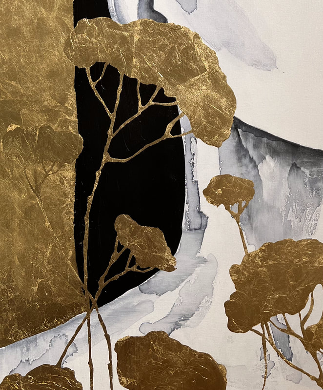L'immortelle IX / Mixed Media with 24 karat gold leaf portrait art by Ramona RUSSU.