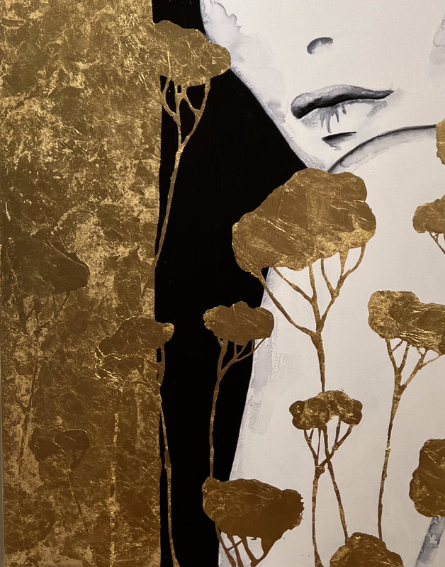L'immortelle X / Mixed Media with 24 karat gold leaf portrait art by Ramona RUSSU.