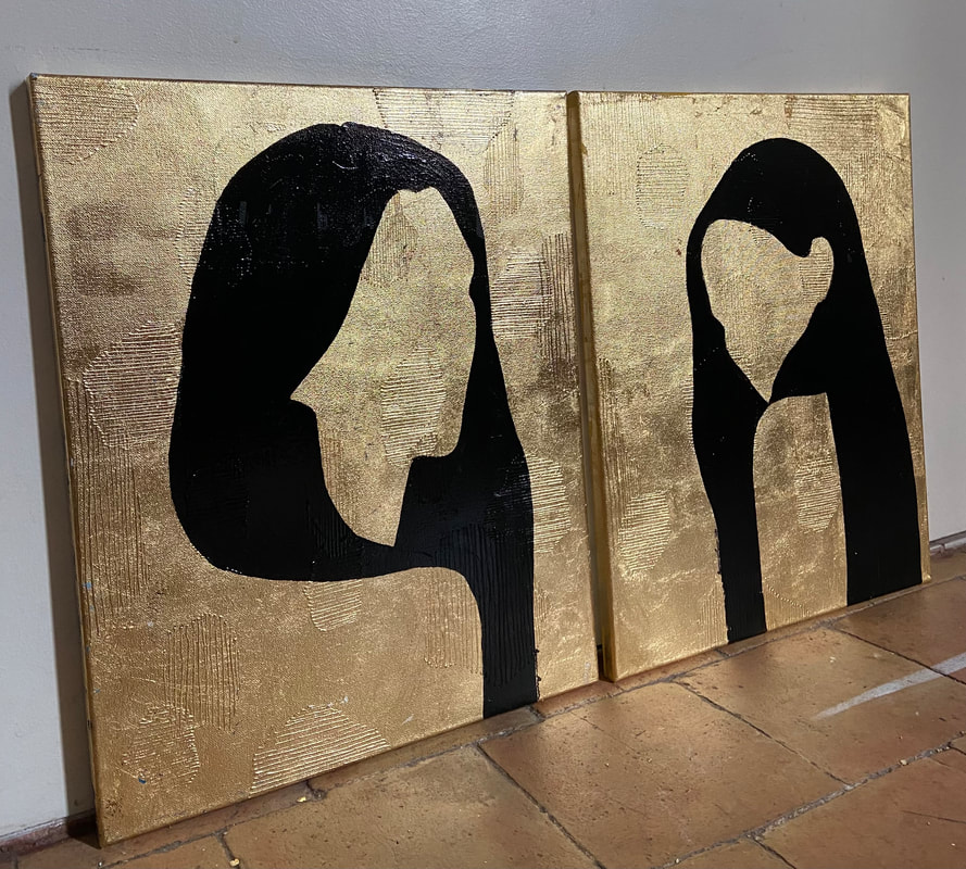 Presence II / Mixed Media with 24 karat gold leaf portrait art by Ramona RUSSU/ Maison Contemporain, Paris 