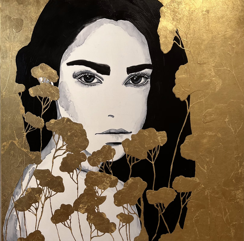 L'immortelle IV / Mixed Media with 24 karat gold leaf portrait art by Ramona RUSSU.