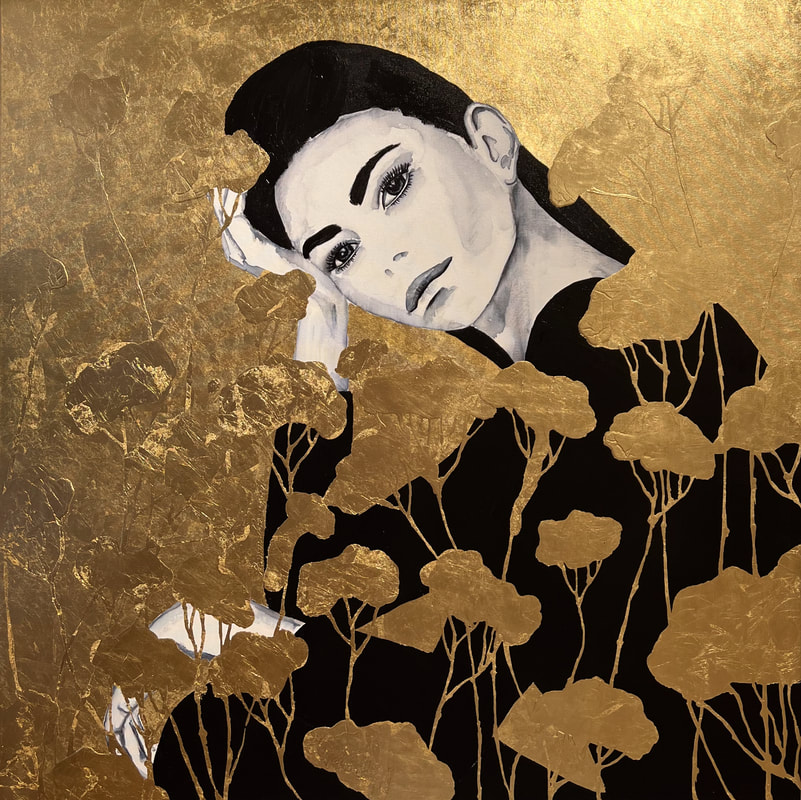 L'immortelle VI / Mixed Media with 24 karat gold leaf portrait art by Ramona RUSSU.