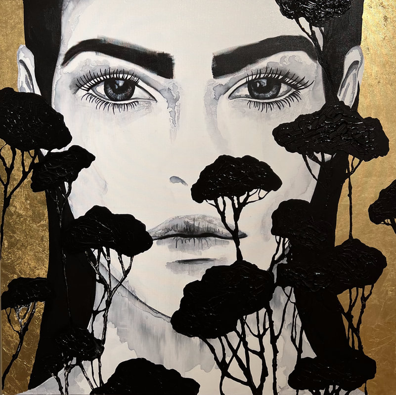 L'immortelle VII / Mixed Media with 24 karat gold leaf portrait art by Ramona RUSSU.
