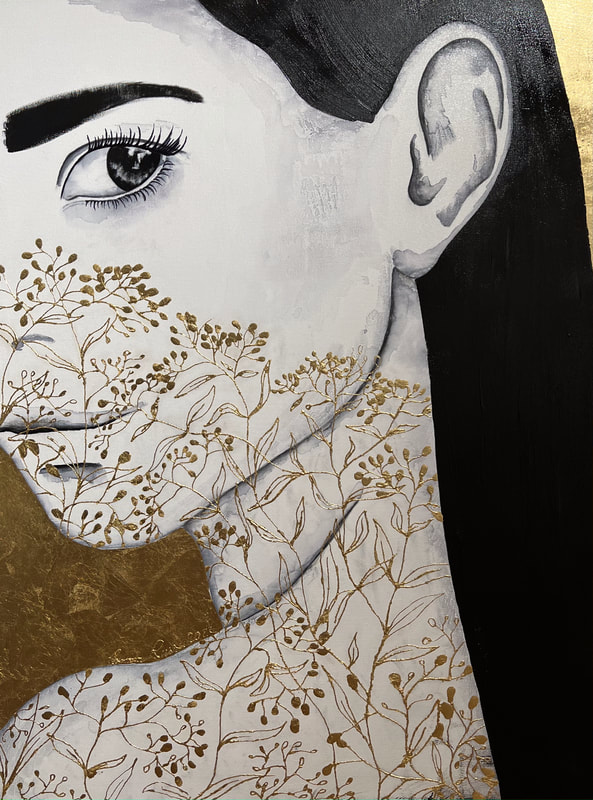 L'immortelle VIII / Mixed Media with 24 karat gold leaf portrait art by Ramona RUSSU.