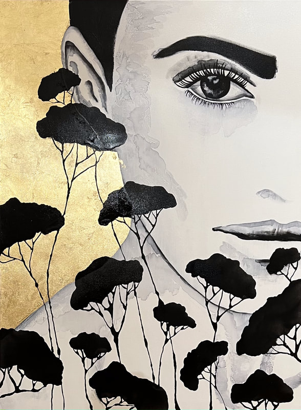 L'immortelle XI / Mixed Media with 24 karat gold leaf portrait art by Ramona RUSSU.